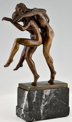 Art Nouveau Bronze Sculpture of Dancing Nude Couple by Charles Samuel, 1900s-KTN-1383314