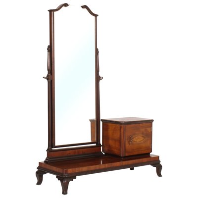 Art Nouveau Burl Walnut Console Table with Beveled Mirror, 1900s-NJV-582028