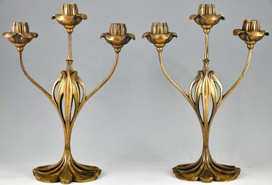 Art Nouveau Candelabra in Bronze by Georges De Feure, 1901, Set of 2