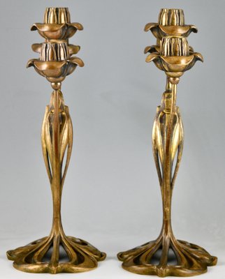 Art Nouveau Candelabra in Bronze by Georges De Feure, 1901, Set of 2-KTN-1782683