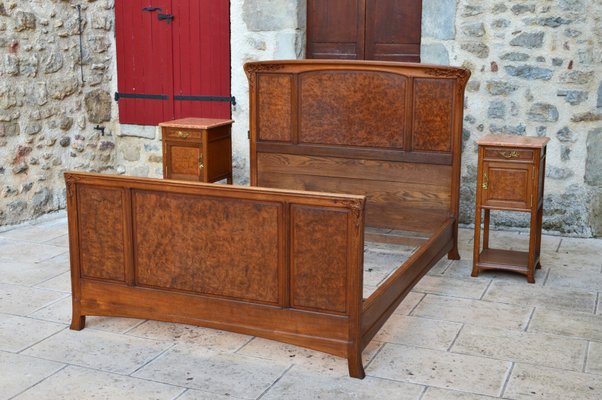 Art Nouveau Carved Bedroom Set attributed to Louis Majorelle, Set of 4-XNH-1017691