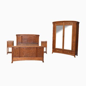 Art Nouveau Carved Bedroom Set attributed to Louis Majorelle, Set of 4-XNH-1017691