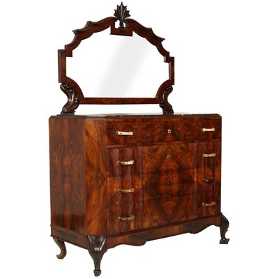 Art Nouveau Carved Burl Walnut Dresser with Mirror from Testolini e Salviati-NJV-715139