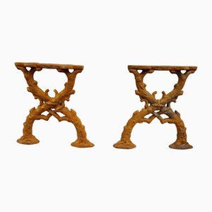 Art Nouveau Cast Iron Bench Legs with Decoration, Set of 2-STK-1985706