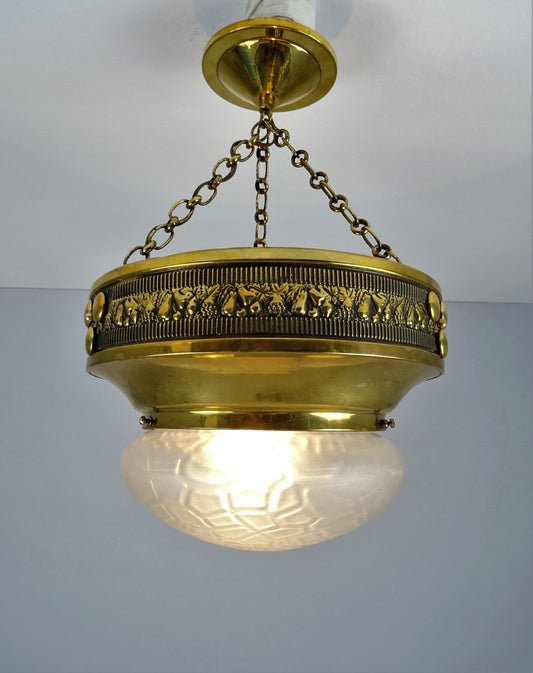 Art Nouveau Ceiling Lamp in Polished Brass