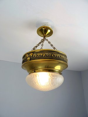 Art Nouveau Ceiling Lamp in Polished Brass