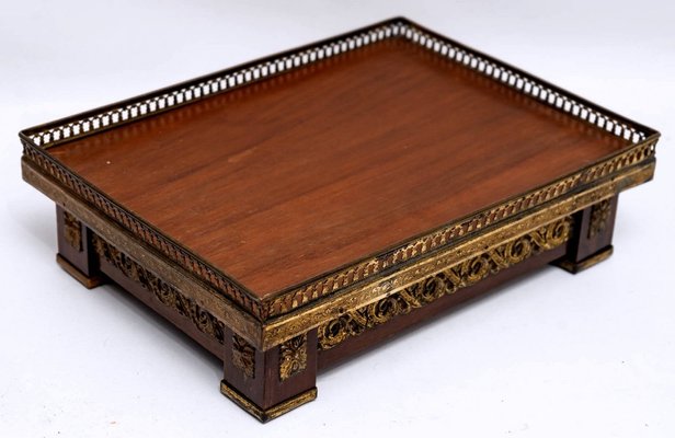 Art Nouveau Ceremonial Tea Tray in Exotic Wood and Brass, Vietnam-UQL-1789769