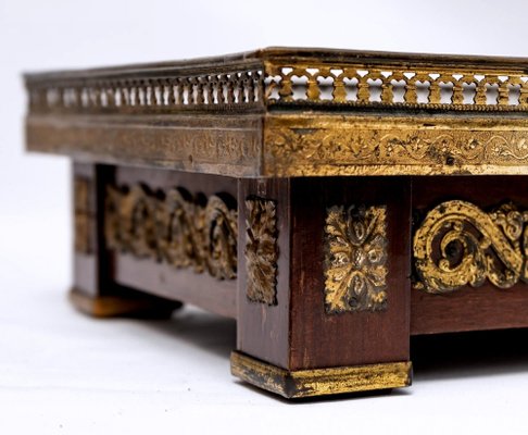 Art Nouveau Ceremonial Tea Tray in Exotic Wood and Brass, Vietnam-UQL-1789769