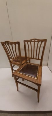 Art Nouveau Chairs in Oak with Original Leather Seat, Set of 2-JG-1742214