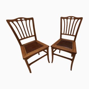 Art Nouveau Chairs in Oak with Original Leather Seat, Set of 2-JG-1742214