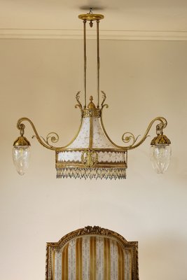 Art Nouveau Chandelier in 5-Light Golden Brass, 1890s-QES-1740839