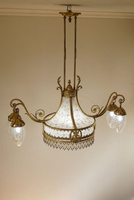 Art Nouveau Chandelier in 5-Light Golden Brass, 1890s-QES-1740839