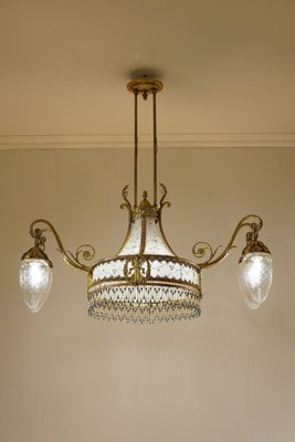 Art Nouveau Chandelier in 5-Light Golden Brass, 1890s-QES-1740839