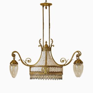 Art Nouveau Chandelier in 5-Light Golden Brass, 1890s-QES-1740839