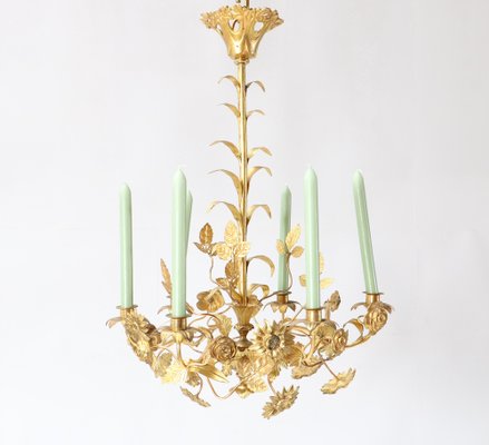 Art Nouveau Chandelier in Gilt Brass, 1900s-MY-1725171