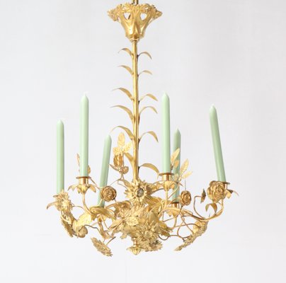 Art Nouveau Chandelier in Gilt Brass, 1900s-MY-1725171