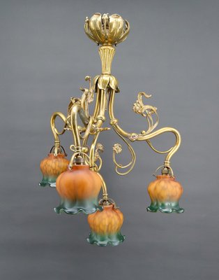 Art Nouveau Chandelier in Gilt Bronze, 1890-XNH-1804655