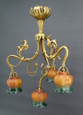 Art Nouveau Chandelier in Gilt Bronze, 1890-XNH-1804655