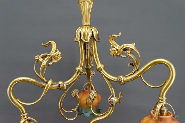 Art Nouveau Chandelier in Gilt Bronze, 1890-XNH-1804655