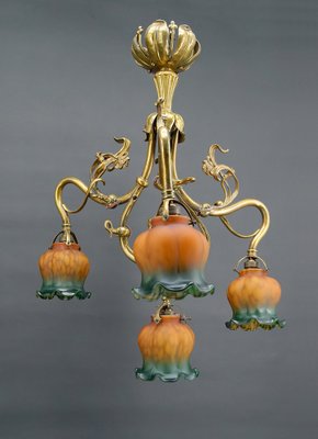 Art Nouveau Chandelier in Gilt Bronze, 1890-XNH-1804655