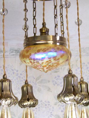 Art Nouveau Chandelier with Iridescent Shade from Loetz, 1900s-TZ-1394196