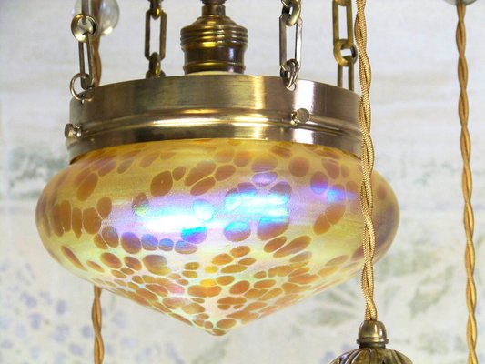 Art Nouveau Chandelier with Iridescent Shade from Loetz, 1900s-TZ-1394196