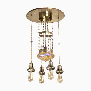 Art Nouveau Chandelier with Iridescent Shade from Loetz, 1900s-TZ-1394196