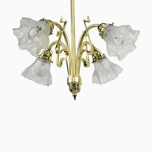 Art Nouveau Chandelier with Original Glass, 1908s-SPD-906116