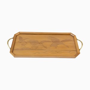 Art Nouveau Cherrywood & Brass Tray-WFJ-1070183