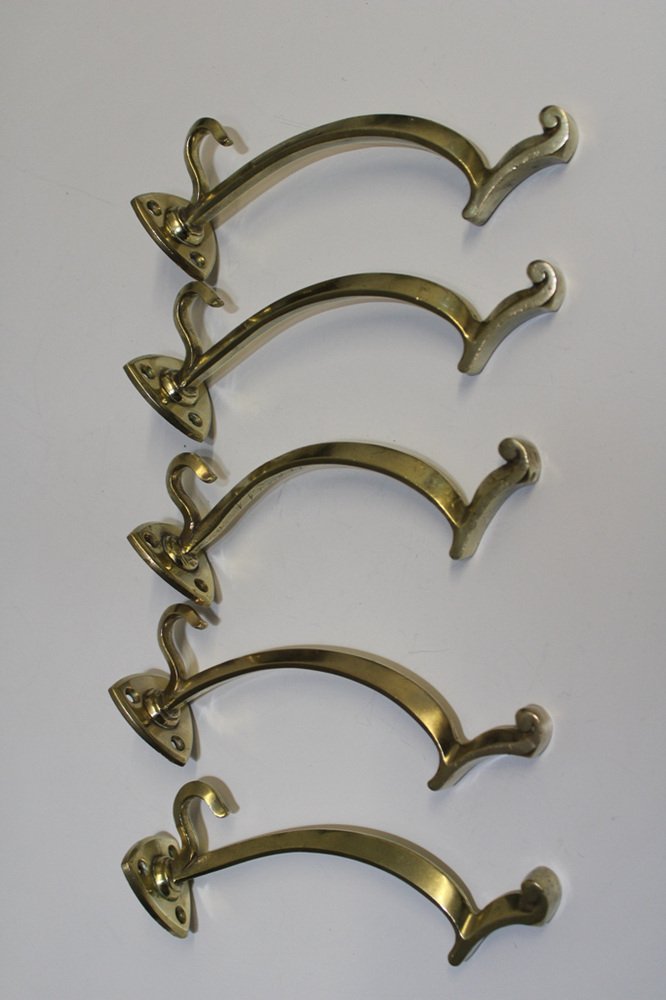 Art Nouveau Clothes Hook from Brass, 1900s, Set of 5