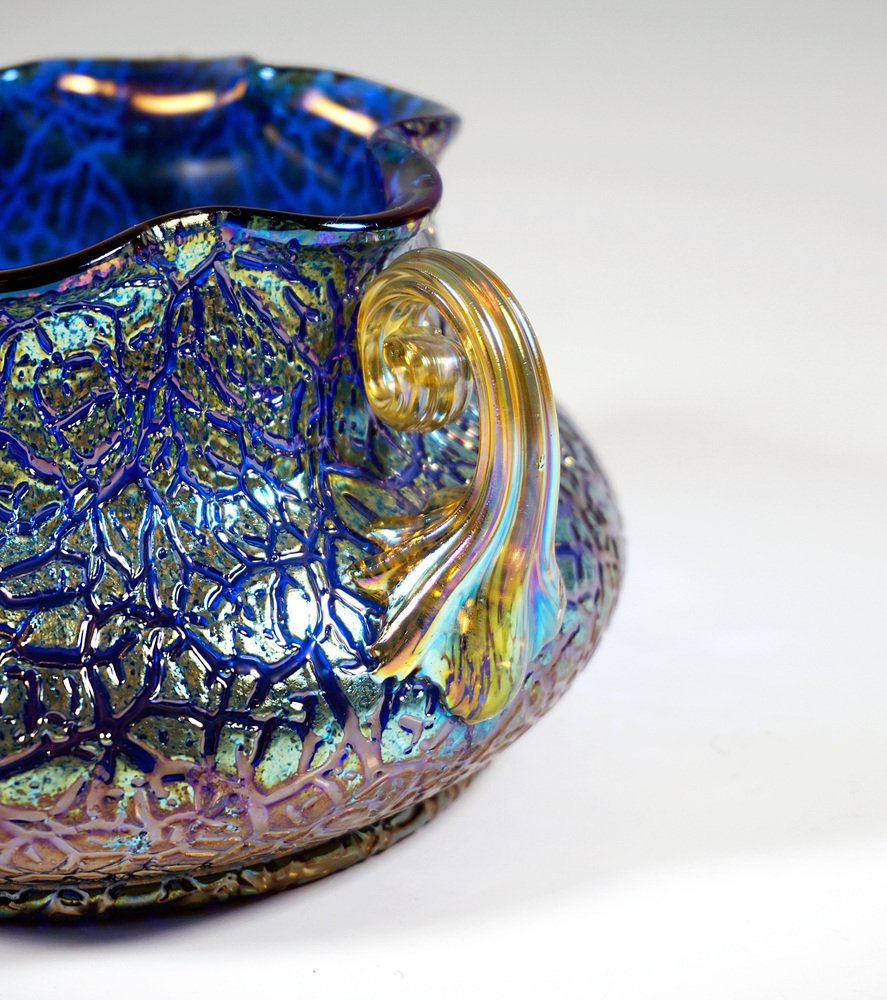 Art Nouveau Cobalt Mimosa Vase with 3 Handles from Loetz Glass, Austria-Hungary, 1911s