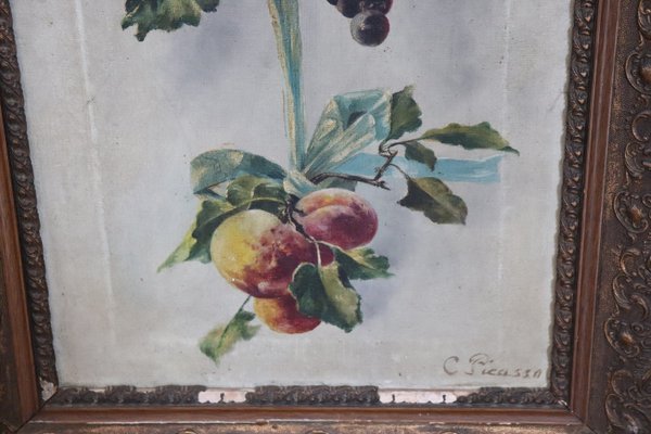 Art Nouveau Composition with Flowers and Fruit, 1910s, Oil on Canvas, Framed, Set of 2-DCO-1347927