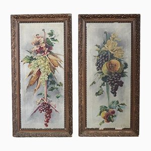 Art Nouveau Composition with Flowers and Fruit, 1910s, Oil on Canvas, Framed, Set of 2-DCO-1347927