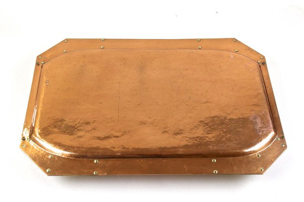 Art Nouveau Copper Tray with Gilt Brass Handles, Austria, 1900s-TQA-1452499