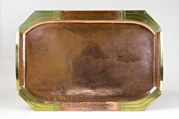 Art Nouveau Copper Tray with Gilt Brass Handles, Austria, 1900s-TQA-1452499