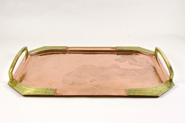 Art Nouveau Copper Tray with Gilt Brass Handles, Austria, 1900s-TQA-1452499