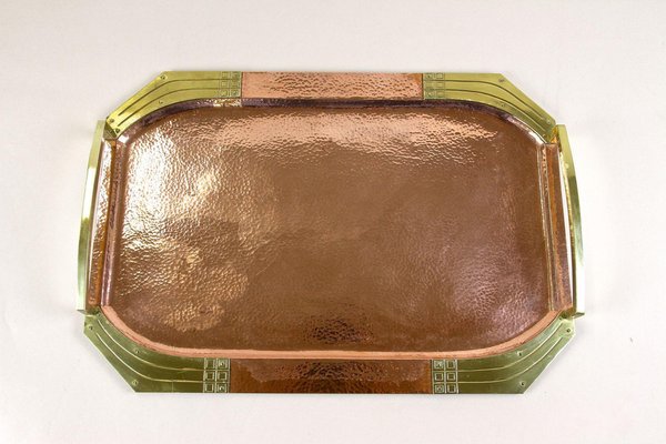 Art Nouveau Copper Tray with Gilt Brass Handles, Austria, 1900s-TQA-1452499