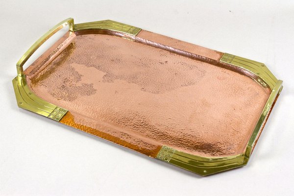 Art Nouveau Copper Tray with Gilt Brass Handles, Austria, 1900s-TQA-1452499