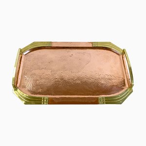 Art Nouveau Copper Tray with Gilt Brass Handles, Austria, 1900s-TQA-1452499