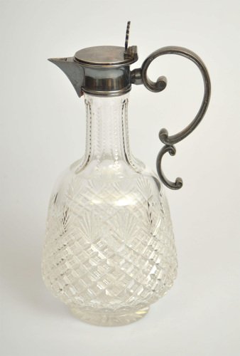 Art Nouveau Crystal Decanter with Silver Finish