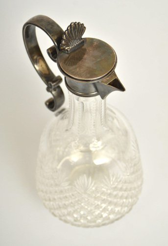 Art Nouveau Crystal Decanter with Silver Finish