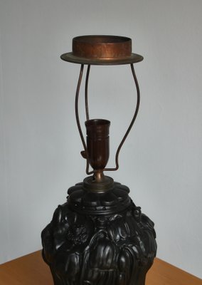 Art Nouveau Danish Table Lamp in Black Terracotta from L. Hjort, 1920-WRF-1263012