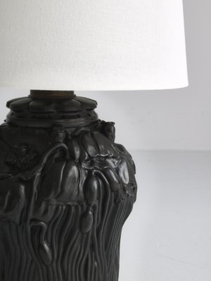 Art Nouveau Danish Table Lamp in Black Terracotta from L. Hjort, 1920-WRF-1263012