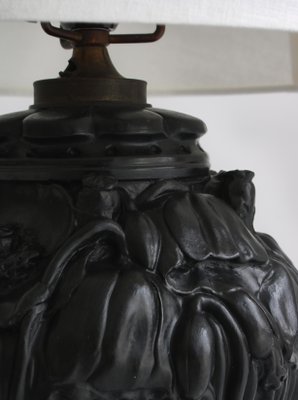 Art Nouveau Danish Table Lamp in Black Terracotta from L. Hjort, 1920-WRF-1263012