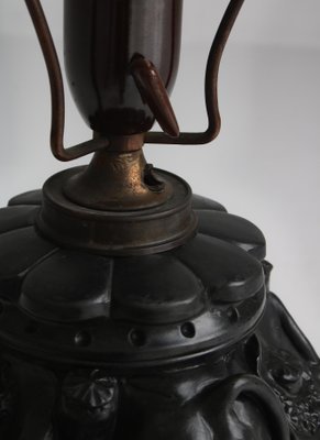 Art Nouveau Danish Table Lamp in Black Terracotta from L. Hjort, 1920-WRF-1263012