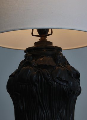 Art Nouveau Danish Table Lamp in Black Terracotta from L. Hjort, 1920-WRF-1263012