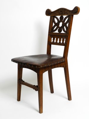 Art Nouveau Decorated Oak Chairs with Original Leather Seats, 1900, Set of 2-RR-1314066