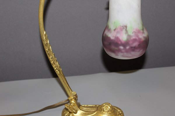 Art Nouveau Desk Lamp in Gilt Bronze and Muller Glassware-BCR-2016261