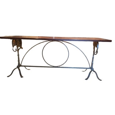 Art Nouveau Dining Table with Wrought Iron Legs-TCS-1756774