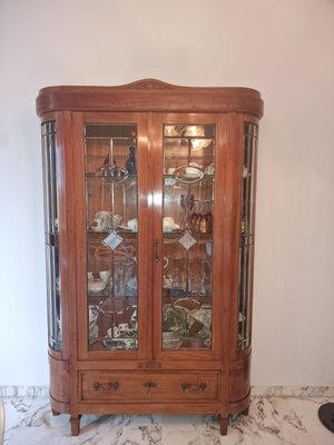 Art Nouveau Display Cabinet in Oak Veneered Walnut and Cut Glass, 1930s-EBW-2032418